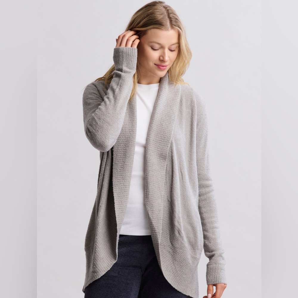 Barefoot Dreams Cozy Chic Lite Neutral Shawl Collar Cardigan Gray XS/S